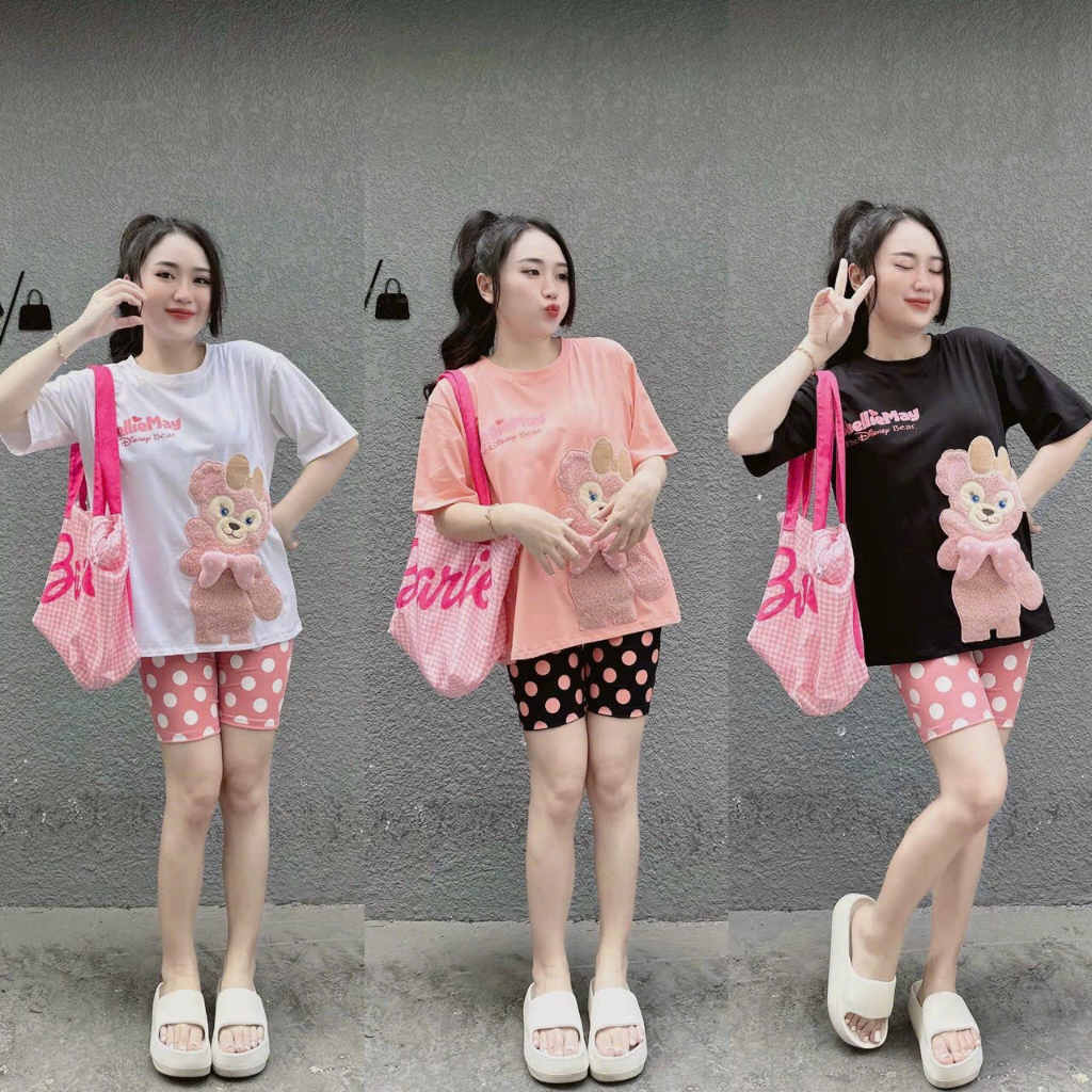 [6,6  Sales Freeship] Set bộ đùi thun ngố in gấu cute, set áo thun tay ngắn in gấu nơ mix quần đùi chấm bi dễ thương mtb