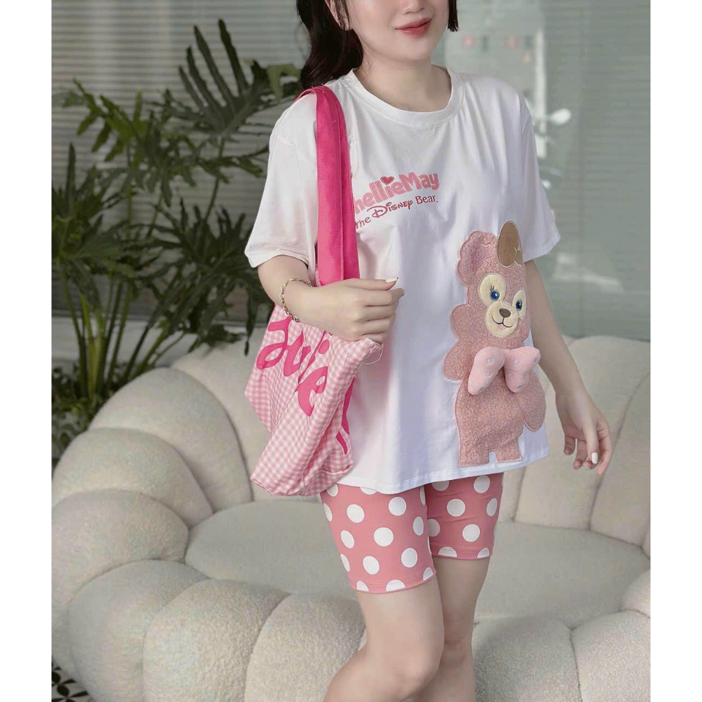 [6,6  Sales Freeship] Set bộ đùi thun ngố in gấu cute, set áo thun tay ngắn in gấu nơ mix quần đùi chấm bi dễ thương mtb