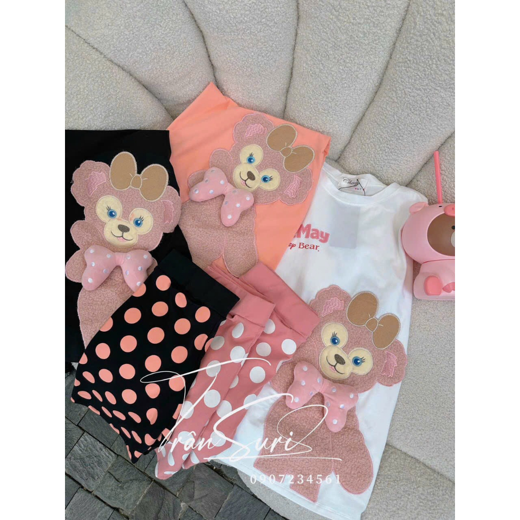 [6,6  Sales Freeship] Set bộ đùi thun ngố in gấu cute, set áo thun tay ngắn in gấu nơ mix quần đùi chấm bi dễ thương mtb