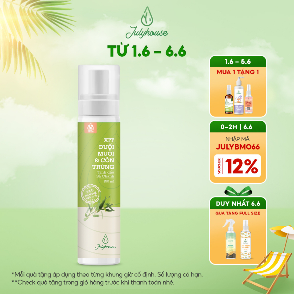 (Mới) Xịt phòng đuổi muỗi Julyhouse 20ml/150m tinh dầu sả chanh công thức cải tiến mới xua đuổi côn trùng hiệu quả