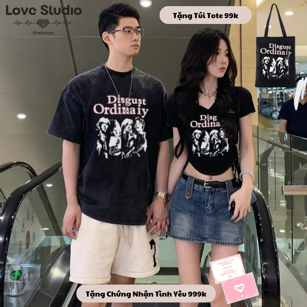 Set Đồ Đôi nam nữ người yêu mùa hè áo thun tay lỡ và croptop babytee dây rút tặng kèm túi xách tote đi học L66