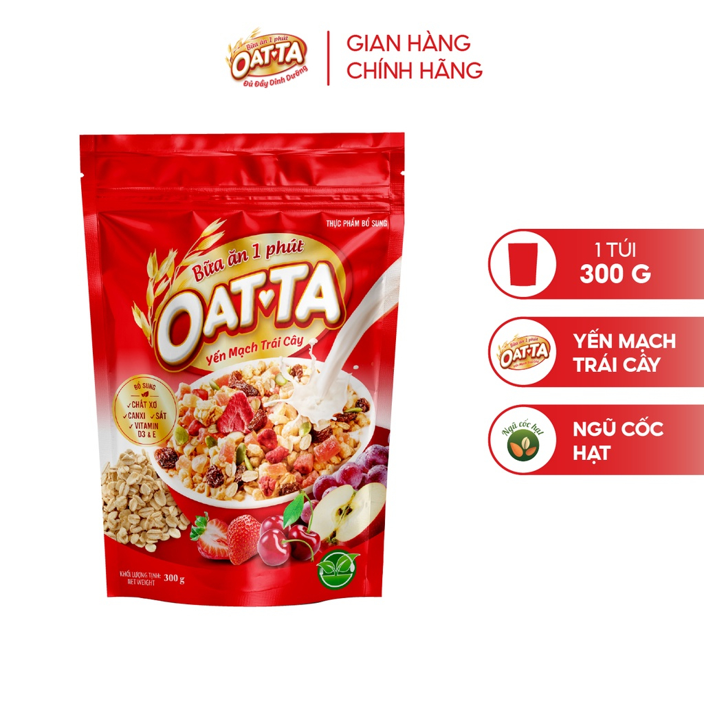 Combo 2 Ngũ Cốc Yến Mạch Trái Cây OATTA Nguyên Cám Thơm Ngon Phù Hợp Cho Người Ăn Kiêng Túi 300g