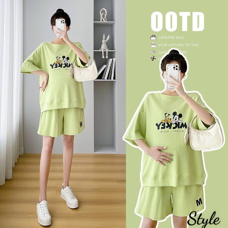 Bộ đồ bầu và sau sinh áo cộc quần đùi chất cotton mềm mát thiết kế họa tiết siêu xinh cho mẹ bầu mặc hè BL881