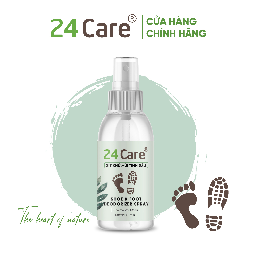 Chai xịt lưu hương, khử mùi giày, sạch khuẩn chiết xuất thảo mộc 24Care 50ml/100ml