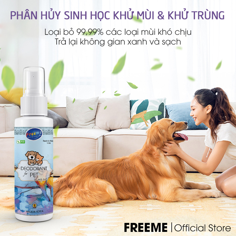 Xịt khử mùi chó mèo Freeme Hàn Quốc khử khuẩn loại bỏ mùi hôi từ nước tiểu trong cát nệm chuồng thú cưng trong nhà KMCM1