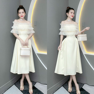 Đầm thiết kế trễ vai bèo tầng dáng dài v931 - thanh tự