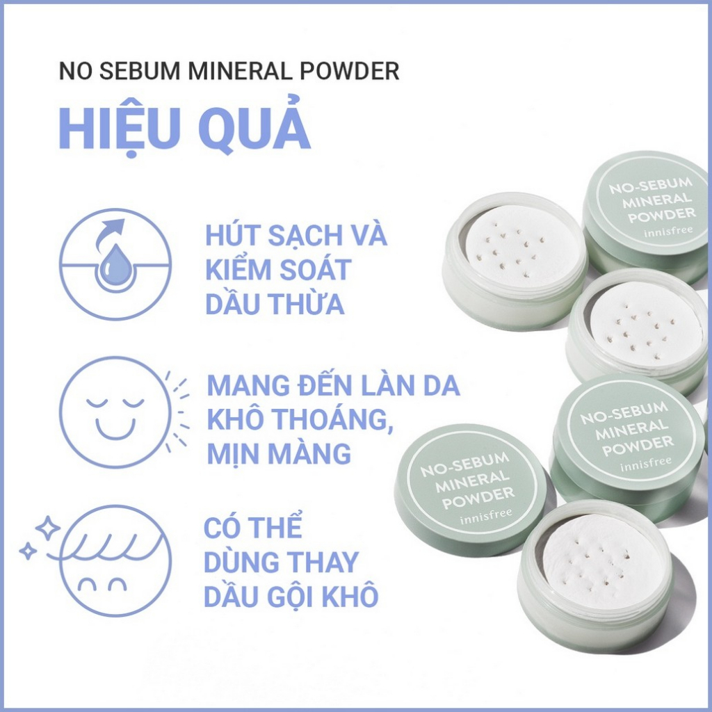 Innisfree No Sebum Mineral Powder 5g Phấn Phủ Khoáng cho làn da mịn mượt tự nhiên giữ lớp makeup lâu trôi konvy