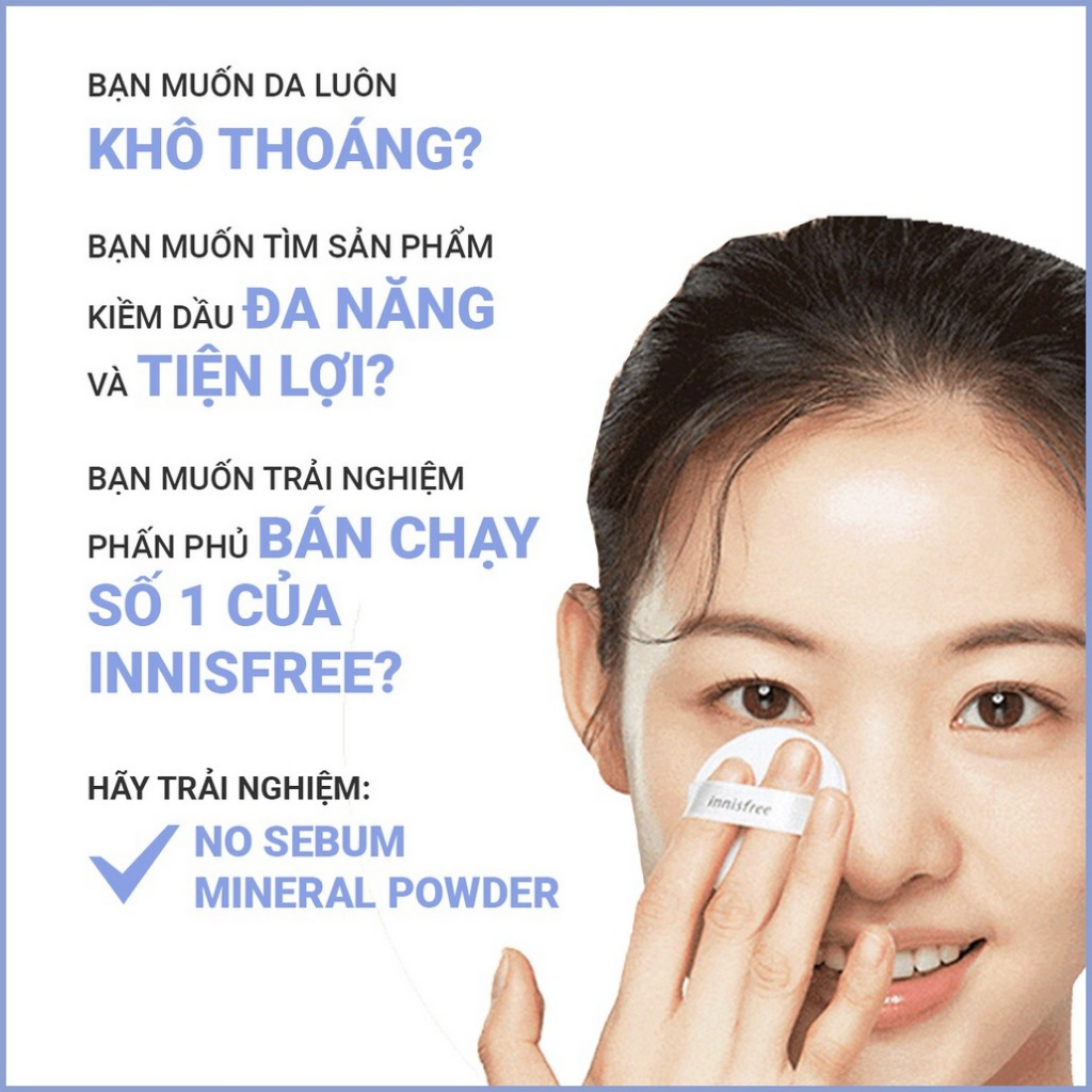 Innisfree No Sebum Mineral Powder 5g Phấn Phủ Khoáng cho làn da mịn mượt tự nhiên giữ lớp makeup lâu trôi konvy