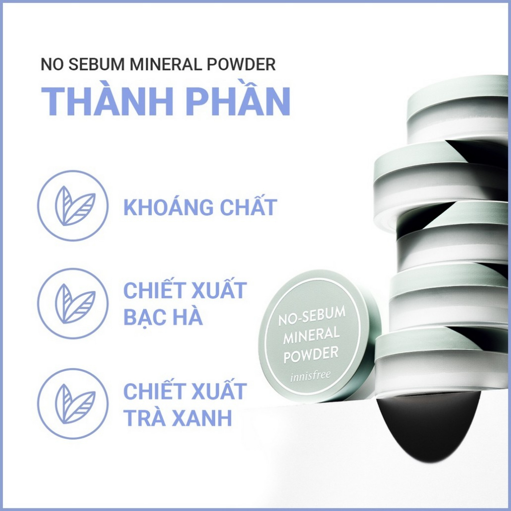 Innisfree No Sebum Mineral Powder 5g Phấn Phủ Khoáng cho làn da mịn mượt tự nhiên giữ lớp makeup lâu trôi konvy