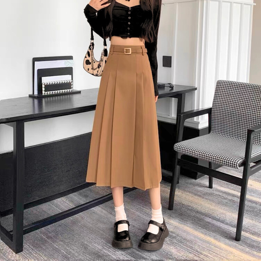 Chân váy nữ Bigsize 45-85kg nhà MÚP dáng dài chữ A gập ly, có túi, cạp chun co giãn  chất goll Nhật phong cách  HQ