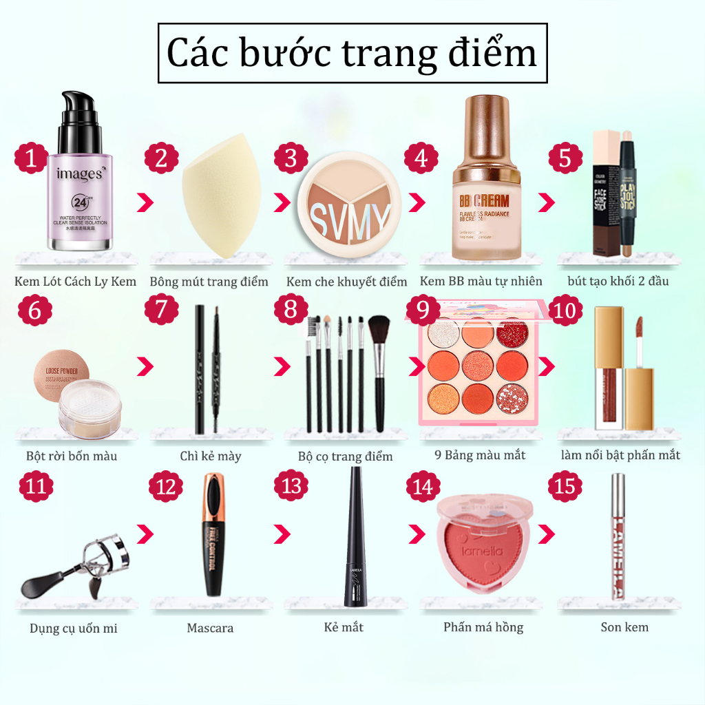 Bộ 15 Mỹ Phẩm Trang Điểm Lameila -Kem BB+Phấn phủ+Kem Lót Cách Ly Kem+Bộ cọ trang điểm -Bộ Trang Điểm-LML-T15 | BigBuy360 - bigbuy360.vn