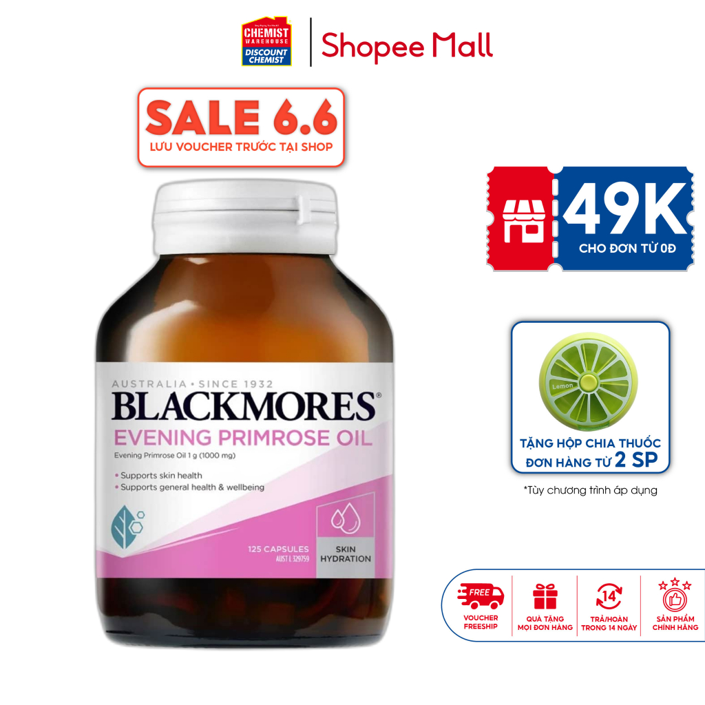 Tinh dầu hoa anh thảo điều hòa nội tiết, giúp đẹp da, tóc, móng Blackmores Evening primrose oil 125 viên