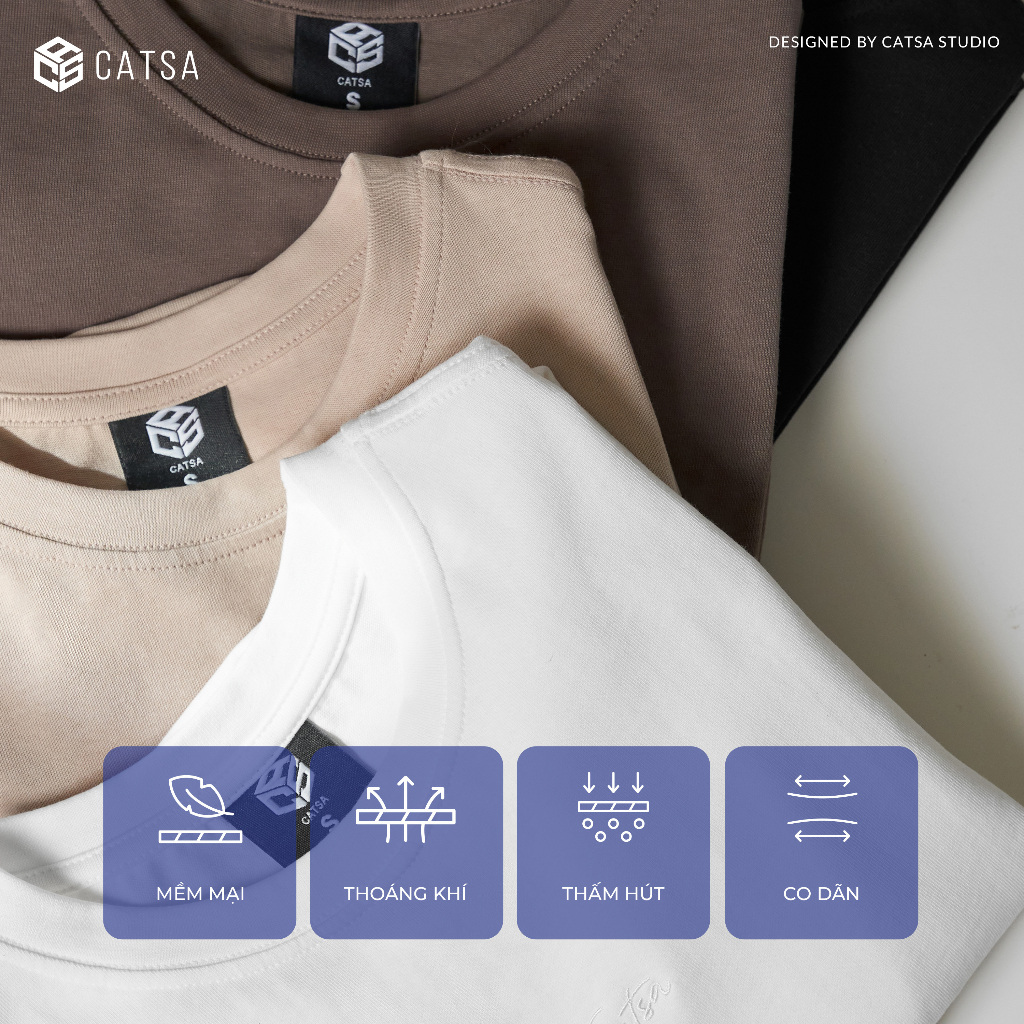 Áo thun nam cổ tròn CATSA thêu chữ chất liệu cotton dày dặn thoáng mát ATN352 - ATN353 - ATN354 - ATN355