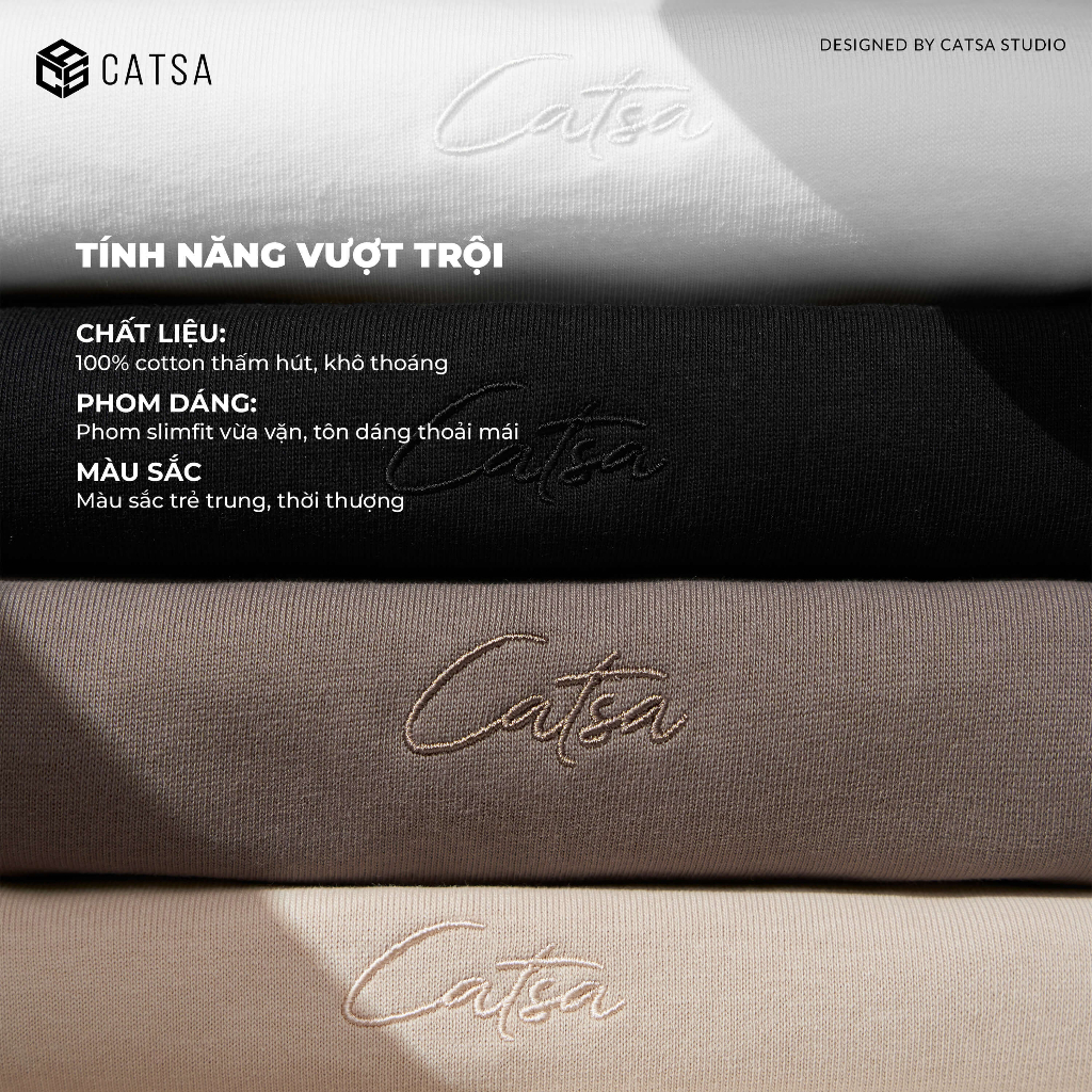 Áo thun nam cổ tròn CATSA thêu chữ chất liệu cotton dày dặn thoáng mát ATN352 - ATN353 - ATN354 - ATN355