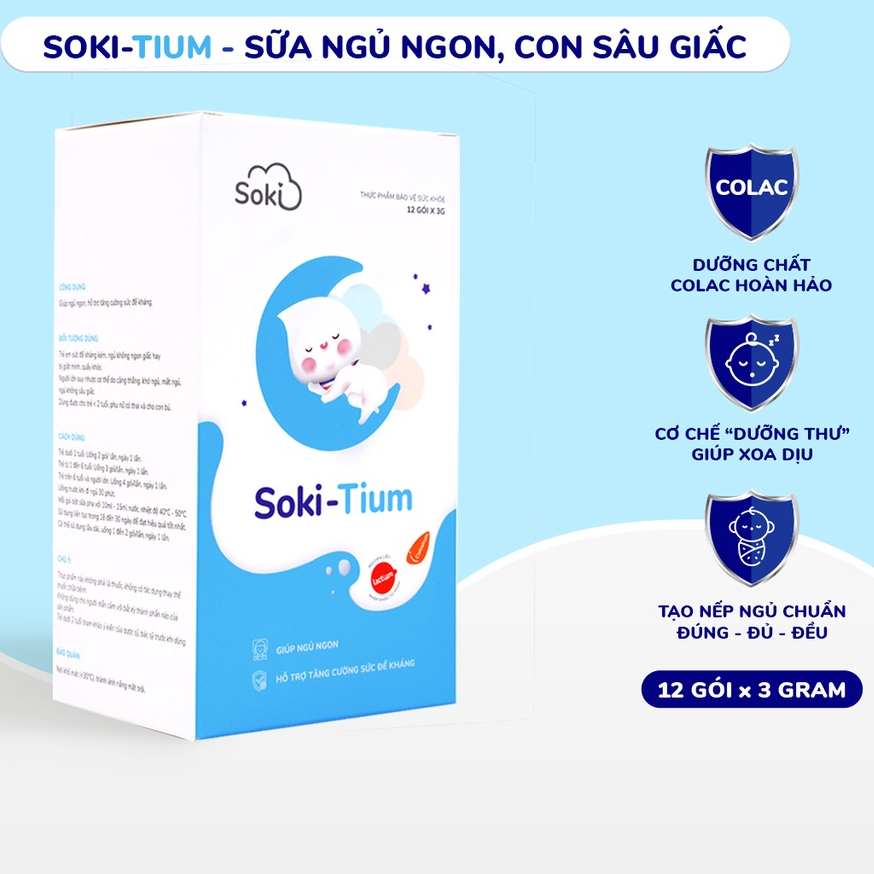 Soki Tium Sữa Ngủ Ngon Giúp Bé Ngủ Tự Nhiên Tạo Nếp Ngủ Cho Bé, Giảm Đầy Hơi và Hỗ Trợ Hệ Tiêu Hóa Khỏe Mạnh
