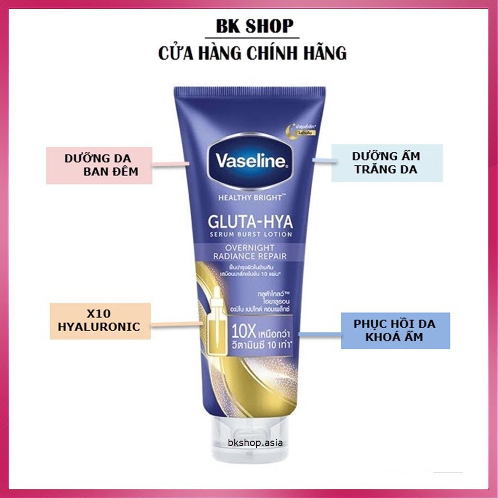 Sữa Dưỡng Thể Trắng Da Vaseline Thái 10x Gluta Hya Overnight Màu Xanh Ban Đêm 300ml