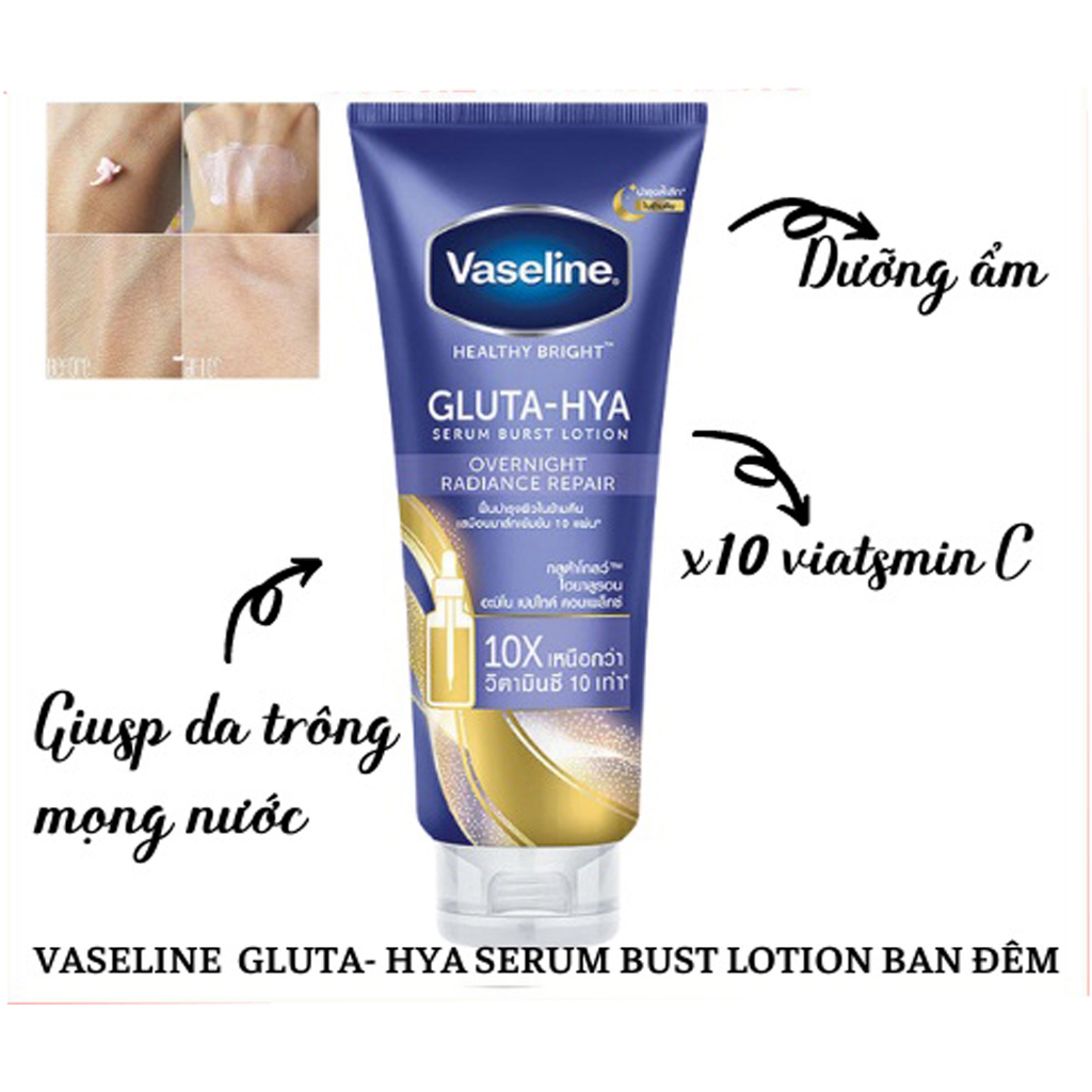 Sữa Dưỡng Thể Trắng Da Vaseline Thái 10x Gluta Hya Overnight Màu Xanh Ban Đêm 300ml