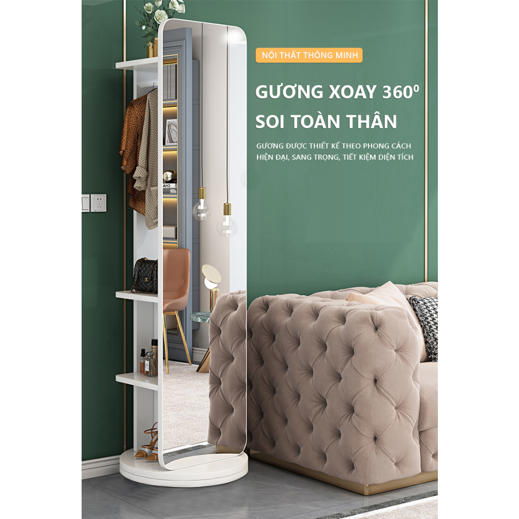 Gương soi toàn thân gương đứng xoay thông minh decor phòng bàn trang điểm kết hợp tủ quần áo IGA- GP285.01 | BigBuy360 - bigbuy360.vn