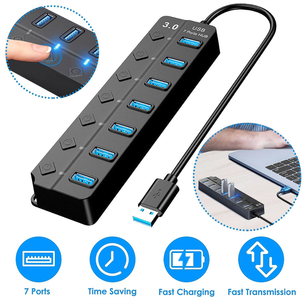 Bộ Hub Chia 7 Cổng USB 3.0 3.0 5Gbps Có Đèn LED Cho Laptop PC -dc5062