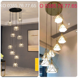 Bộ Đèn chùm thả thông tầng 8 - 15 quả  trần trang trí bàn ăn Pha lê DT 6939 đường kính 200mm