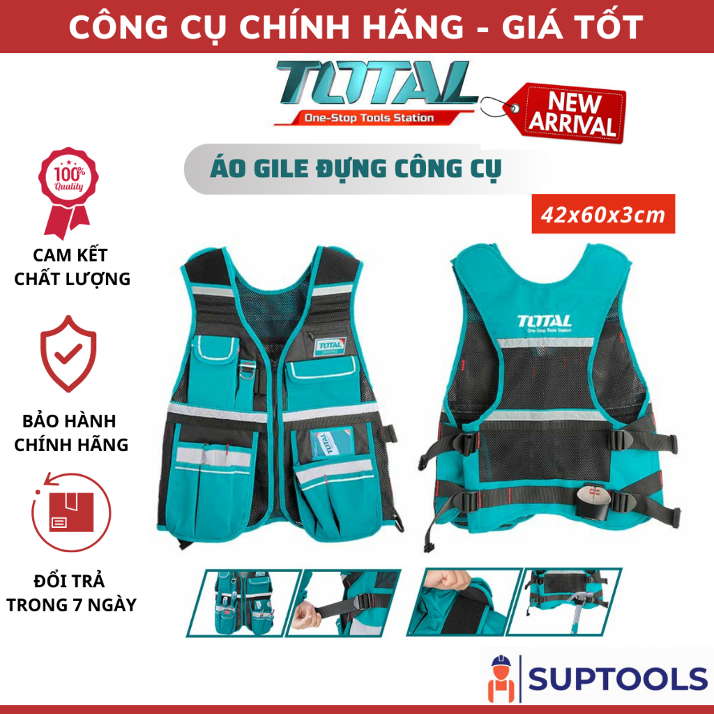 ĐỒ NGHỀ TOTAL Áo gi lê đựng công cụ TTVT1601 [Chính Hãng 100%]