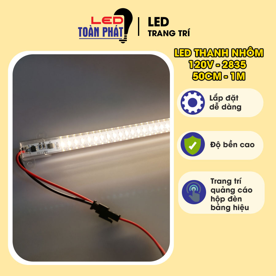 ĐÈN LED THANH NHÔM 220v 2835 SIÊU SÁNG BỌC NHỰA, 50CM - 1M