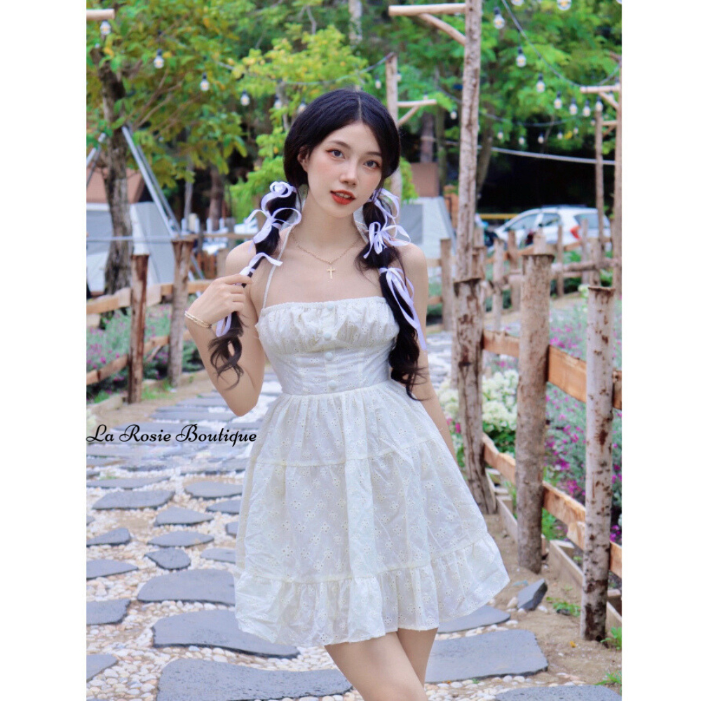 Đầm xoè vải xô cup ngực bốn nút La Rosie outfits nữ tính dễ thương