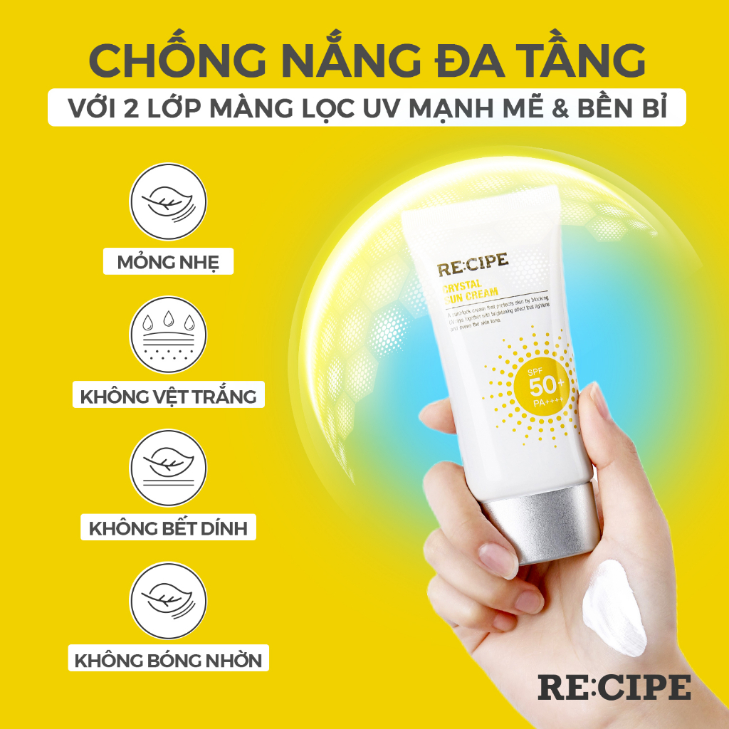 Kem chống nắng dưỡng trắng nâng tone RECIPE Crystal Sun Cream SPF50+ PA++++ 50ml