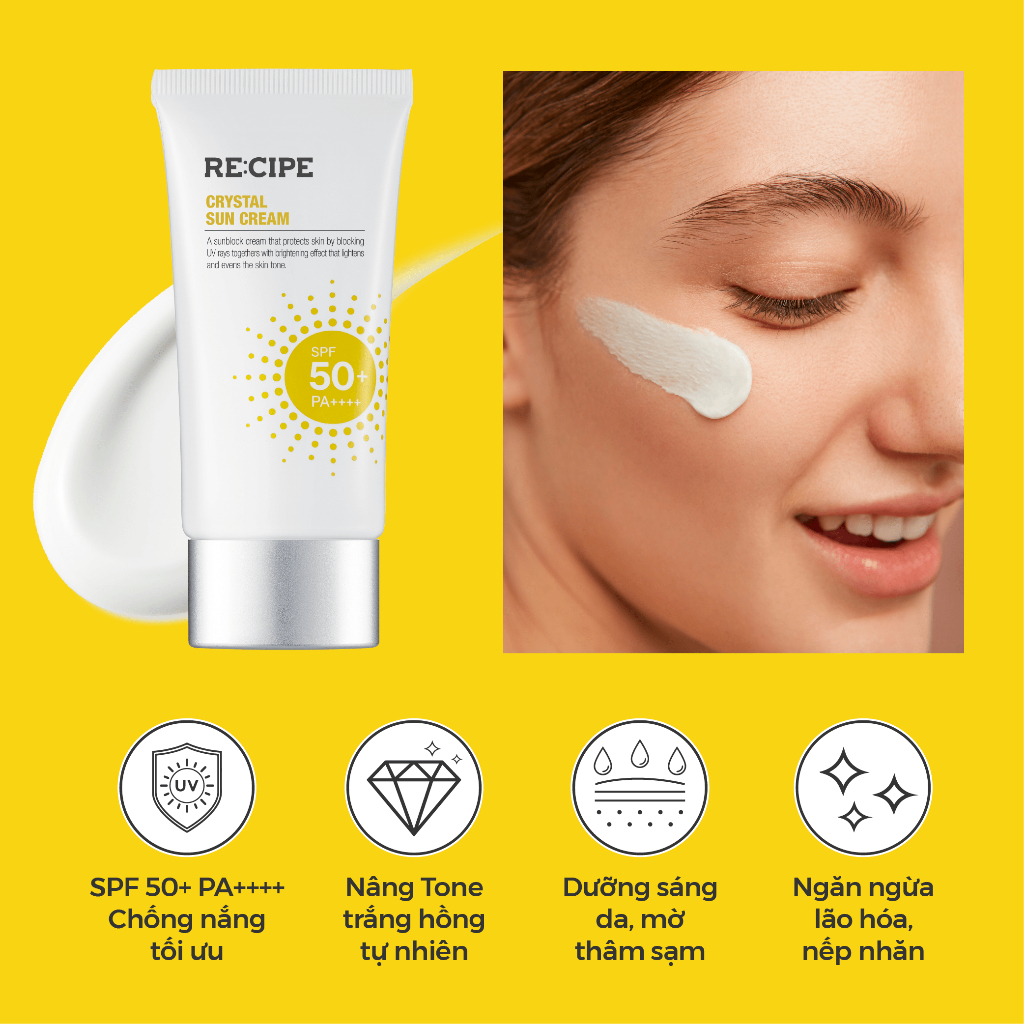 Kem chống nắng dưỡng trắng nâng tone RECIPE Crystal Sun Cream SPF50+ PA++++ 50ml