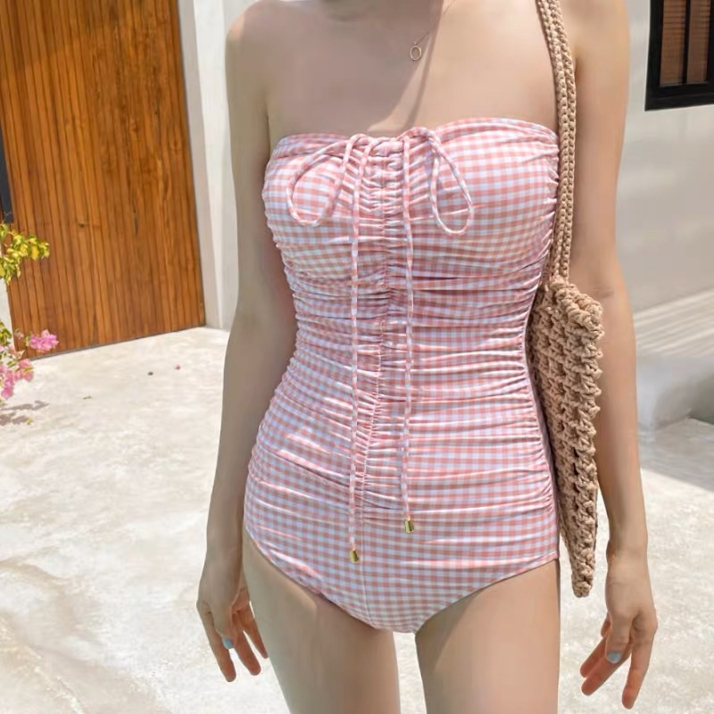 （M516-LiLyBikini) BIKINI MỘT MẢNH RÚT DÂY KẺ CARO HÀN QUỐC DỄ THƯƠNG