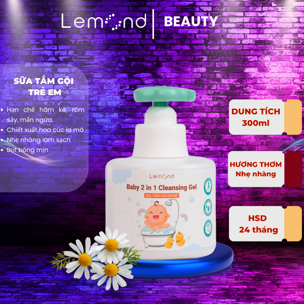 Sữa Tắm Gội Cho Bé Dịu Nhẹ LEMOND Baby 2 in 1 Cleansing Gel 300ml Chiết Xuất Cúc La Mã