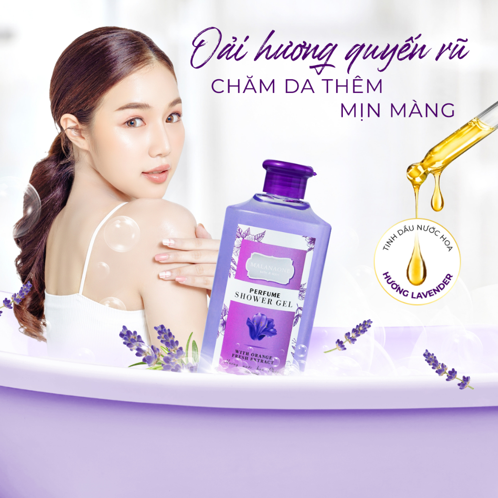 Combo 2 chai Sữa tắm nước hoa nữ Malanaone dưỡng da, cấp ẩm sáng da lưu hương 24 giờ 330ml