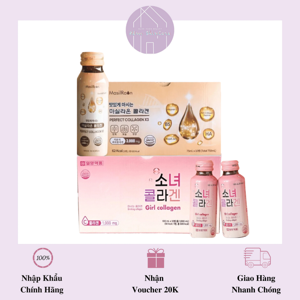 Girl Collagen + Perfect Collagen X3 Masilrao - Nước Uống Bổ Sung Collagen - Full Hộp
