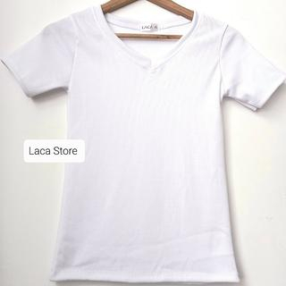 Áo thun Body Cổ Tim Ngắn Tay Chất Gân Mềm Laca Store, áo phông BASIC cổ V, Áo thun trơn ngắn tay nữ C13-1