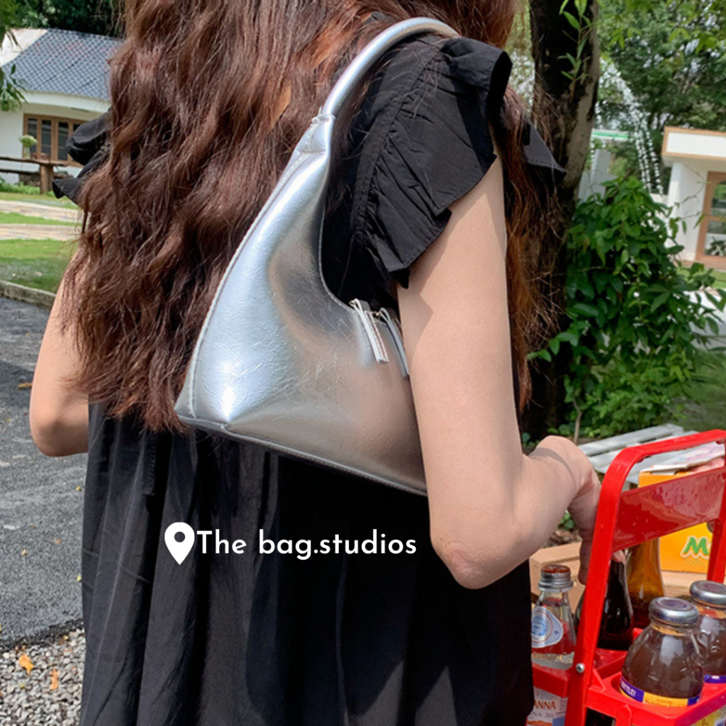 Túi xách kẹp nách màu bạc trơn phong cách Hàn Quốc thời trang mùa hè dành cho nữ