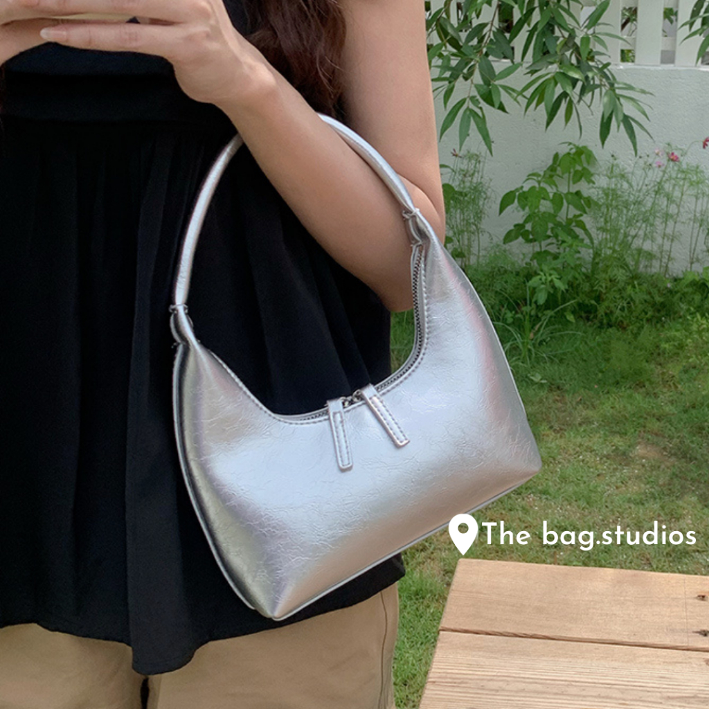 Túi xách kẹp nách màu bạc trơn phong cách Hàn Quốc thời trang mùa hè dành cho nữ