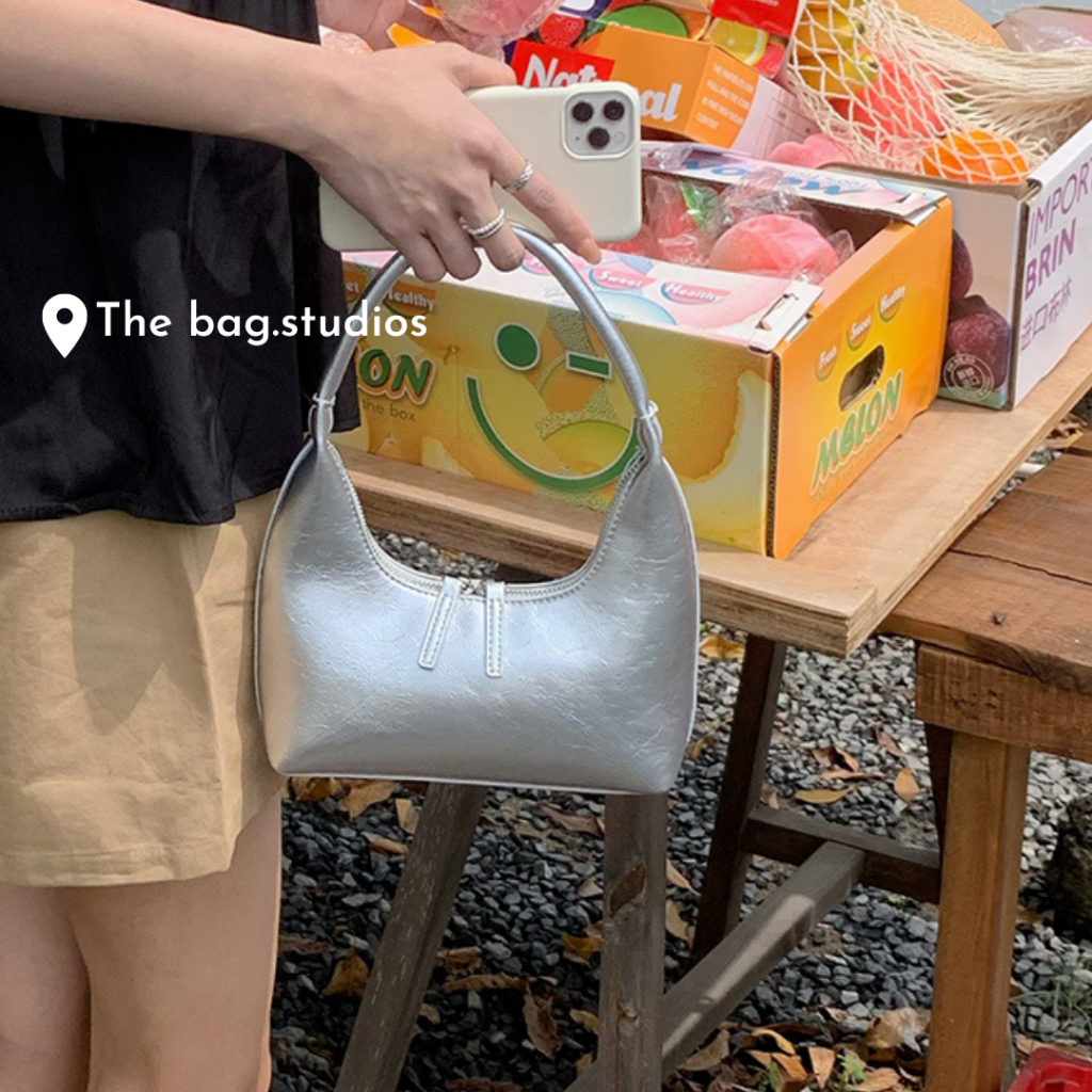 Túi xách kẹp nách màu bạc trơn phong cách Hàn Quốc thời trang mùa hè dành cho nữ