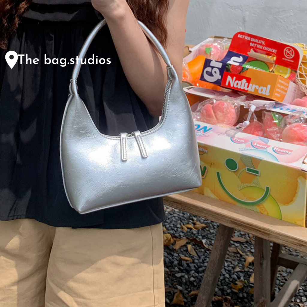 Túi xách kẹp nách màu bạc trơn phong cách Hàn Quốc thời trang mùa hè dành cho nữ