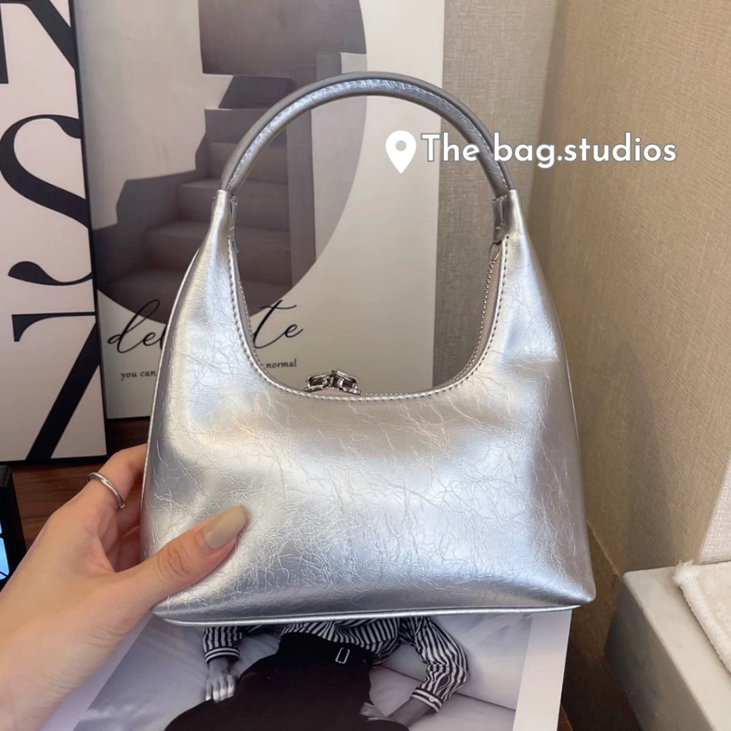 Túi xách kẹp nách màu bạc trơn phong cách Hàn Quốc thời trang mùa hè dành cho nữ