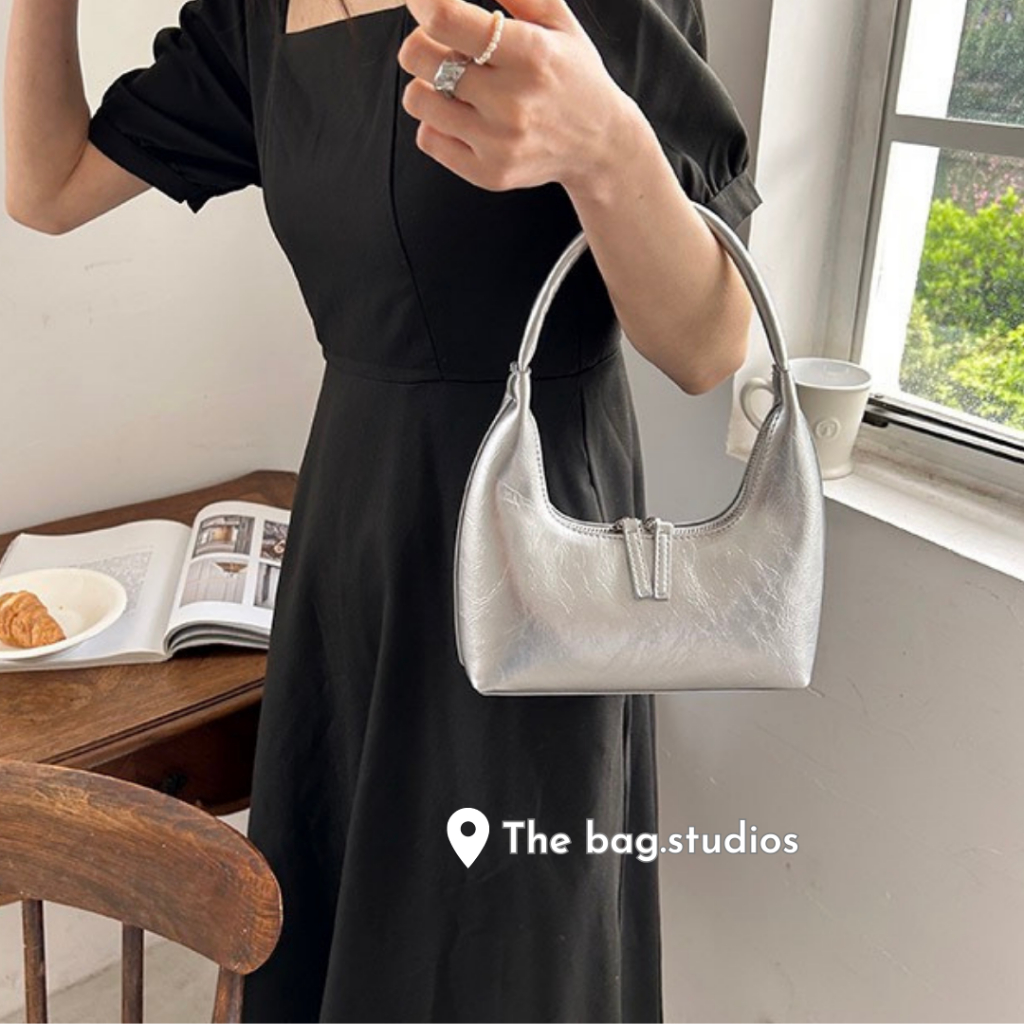 Túi xách kẹp nách màu bạc trơn phong cách Hàn Quốc thời trang mùa hè dành cho nữ