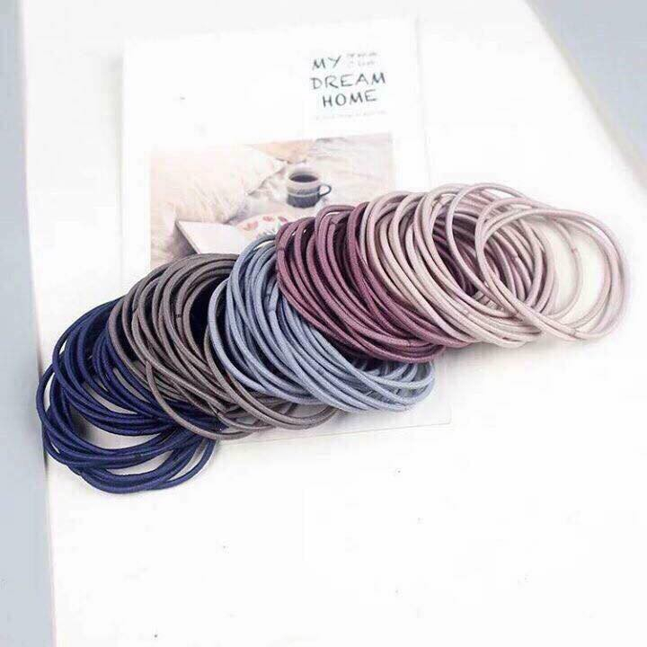 Set 100 dây buộc tóc trơn phong cách Hàn Quốc kèm túi zip siêu xinh