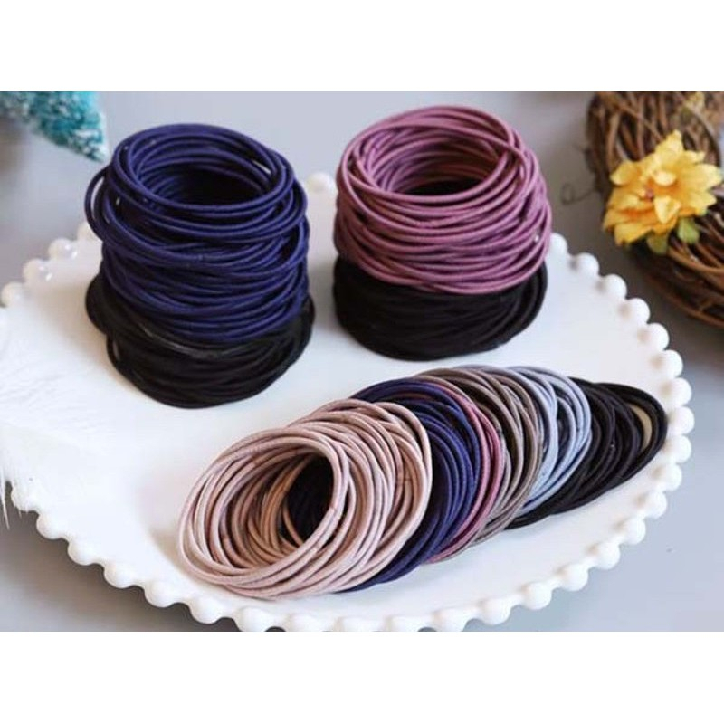 Set 100 dây buộc tóc trơn phong cách Hàn Quốc kèm túi zip siêu xinh