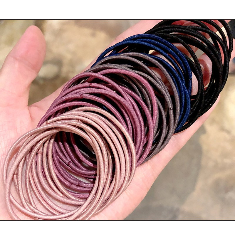 Set 100 dây buộc tóc trơn phong cách Hàn Quốc kèm túi zip siêu xinh