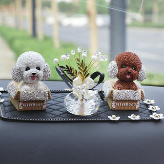 Chú cún clever dog đầu lắc lư đính pha lê cao cấp dùng trang trí bàn làm việc,bàn học hoặc trên taplo ô tô