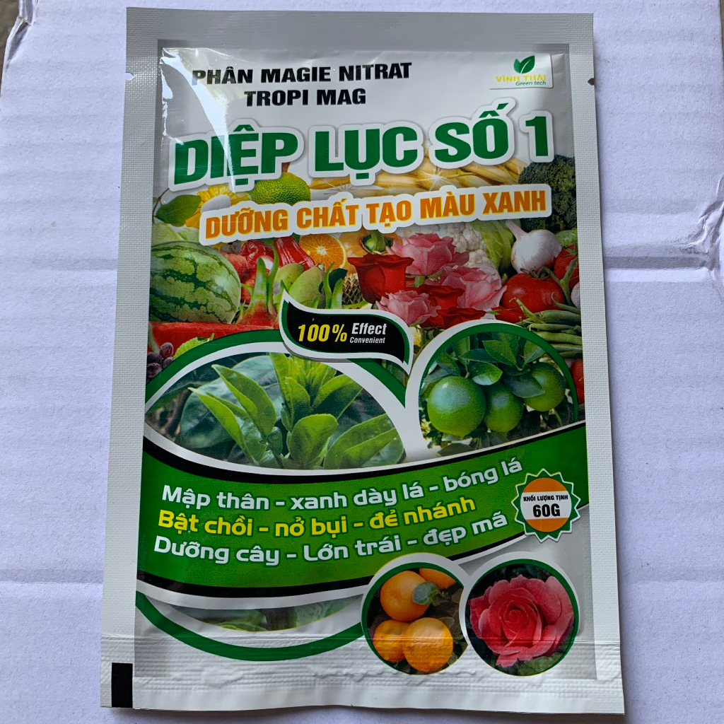 Phân bón diệp lục dưỡng chất tạo màu xanh cho cây trồng, bật chồi, mập thân xanh dày lá gói 60g longf1