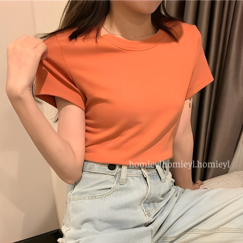 Áo thun nữ trơn cổ tròn cộc tay ngắn dáng vừa trắng Homieyl basic cao cấp, áo phông trơn nữ ôm body cotton đen đẹp | BigBuy360 - bigbuy360.vn