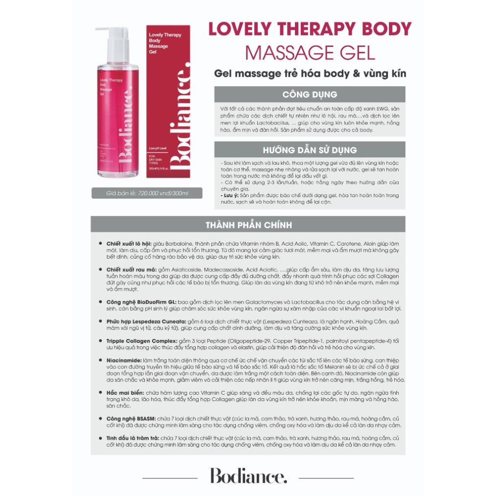 Gel massage trẻ hoá làn da body và vùng kín cải thiện da đàn hồi Lovely Therapy Body Bodiance 300ml