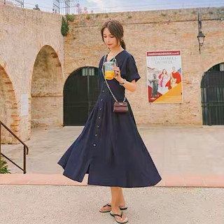 Đầm cổ V xếp li eo 2 màu (kèm hình thật)