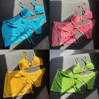 Bikini nhung tăm phối khoen kèm váy
