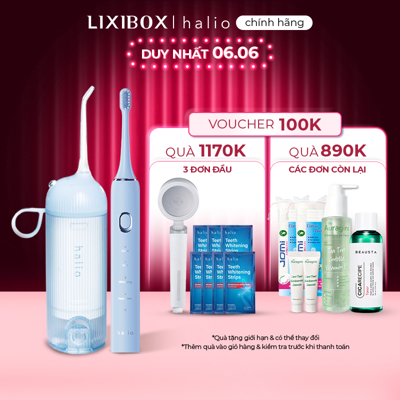 Combo Máy Tăm Nước Halio UltraClean Blue và Bàn chải điện Halio Sonic SmartClean Sky blue